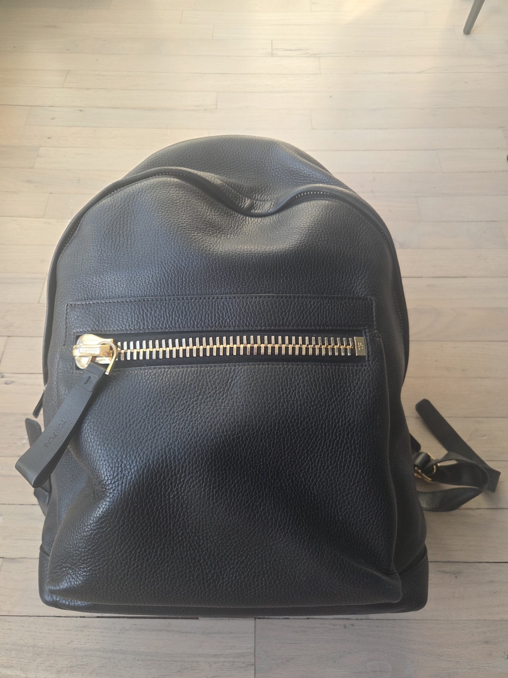 TOM FORD Black Leather Backpack with Gold Zipper